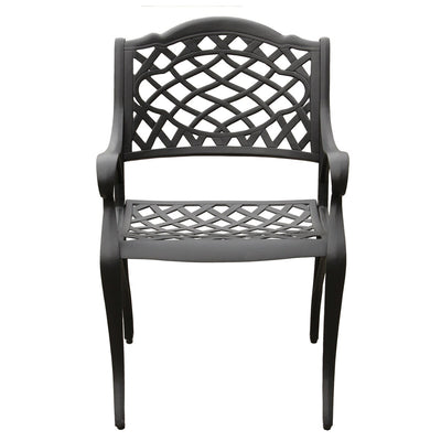 Ensemble de salle à manger d'extérieur moderne et orné en aluminium maillé, grand format hexagonal de 160 cm, avec plateau tournant et six chaises - N/A