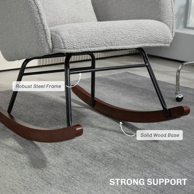 Fauteuil à bascule rembourré moderne pour chambre d'enfant avec dossier haut, appui-tête et coussin lombaire pour salon ou chambre