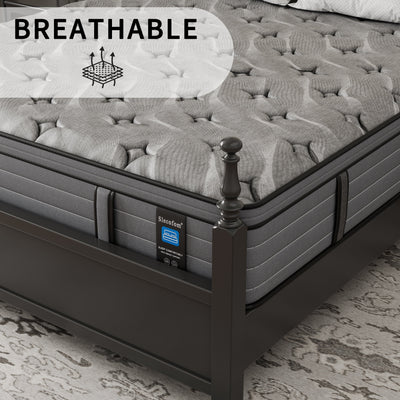 Matelas hybride Modland 14 pouces, plateau Euro - Mousse CertiPUR-US ignifuge pour soulager les maux de dos, lit simple/double/queen/king size