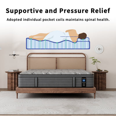 Matelas hybride Modland 14 pouces à plateau-coussin moyen, matelas à ressorts ensachés dans une boîte