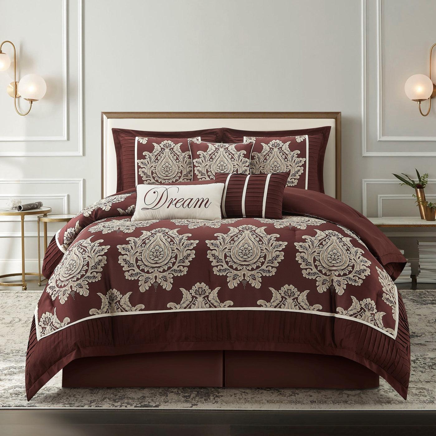 Ensemble de couette traditionnelle damassée Nanshing Tiana 7 pièces