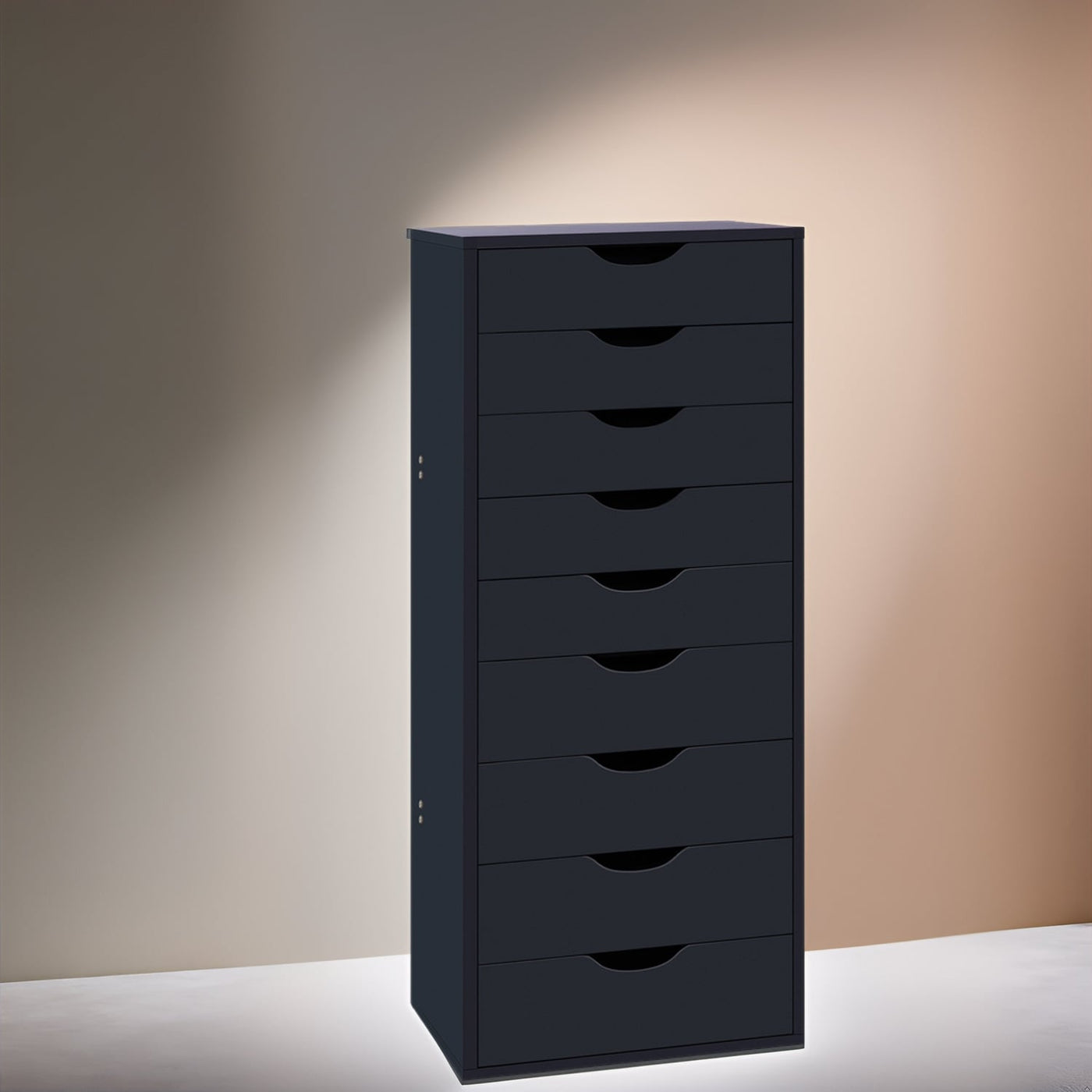 Armoire étroite en bois à 9 tiroirs avec tiroirs coulissants en douceur et étagère de rangement supérieure