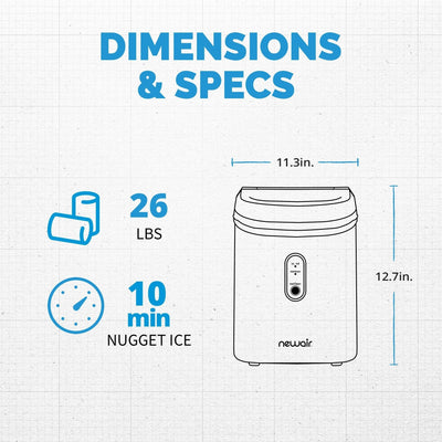 Machine à glaçons Newair de 11,8 kg (26 lb) pour comptoir, noir mat, avec fenêtre de visualisation de la glace, bouton autonettoyant et bec verseur facile à utiliser.