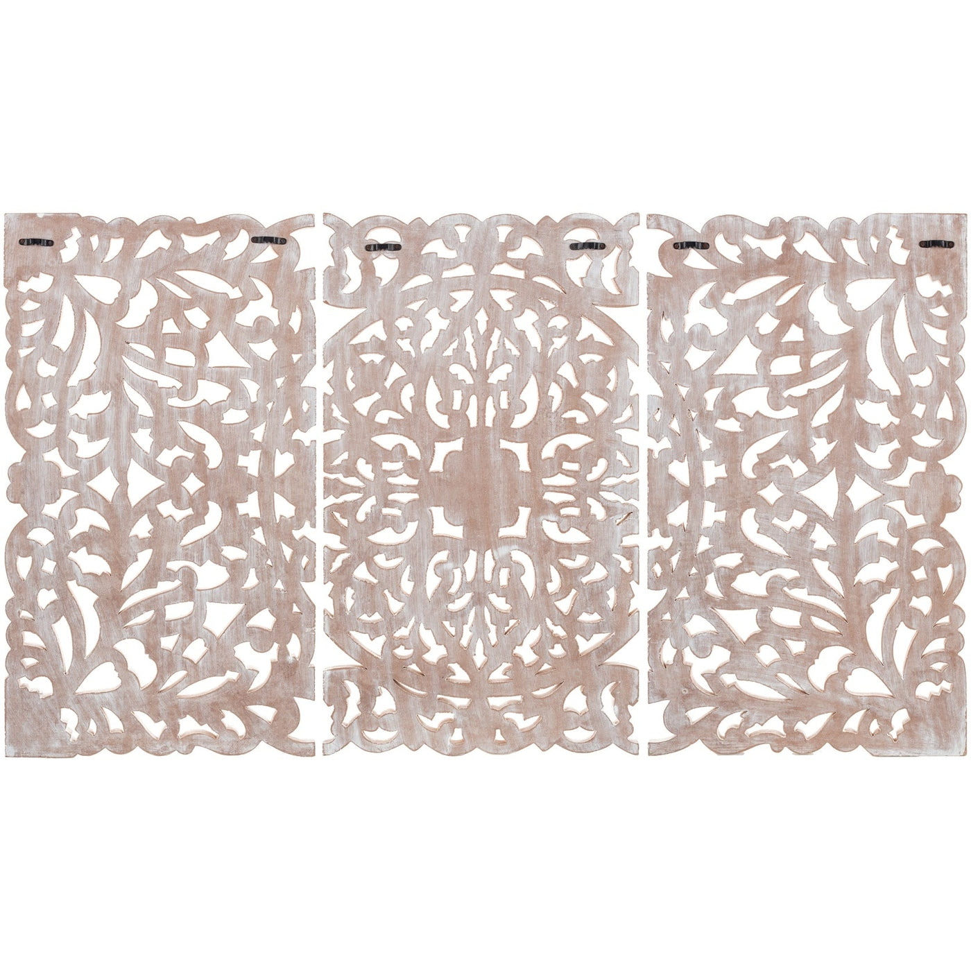 Décoration murale à 3 panneaux en bois naturel sculpté à la main Norma Floral 48 x 28 pouces