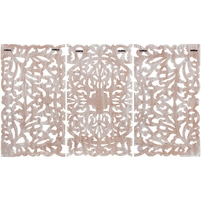 Décoration murale à 3 panneaux en bois naturel sculpté à la main Norma Floral 48 x 28 pouces
