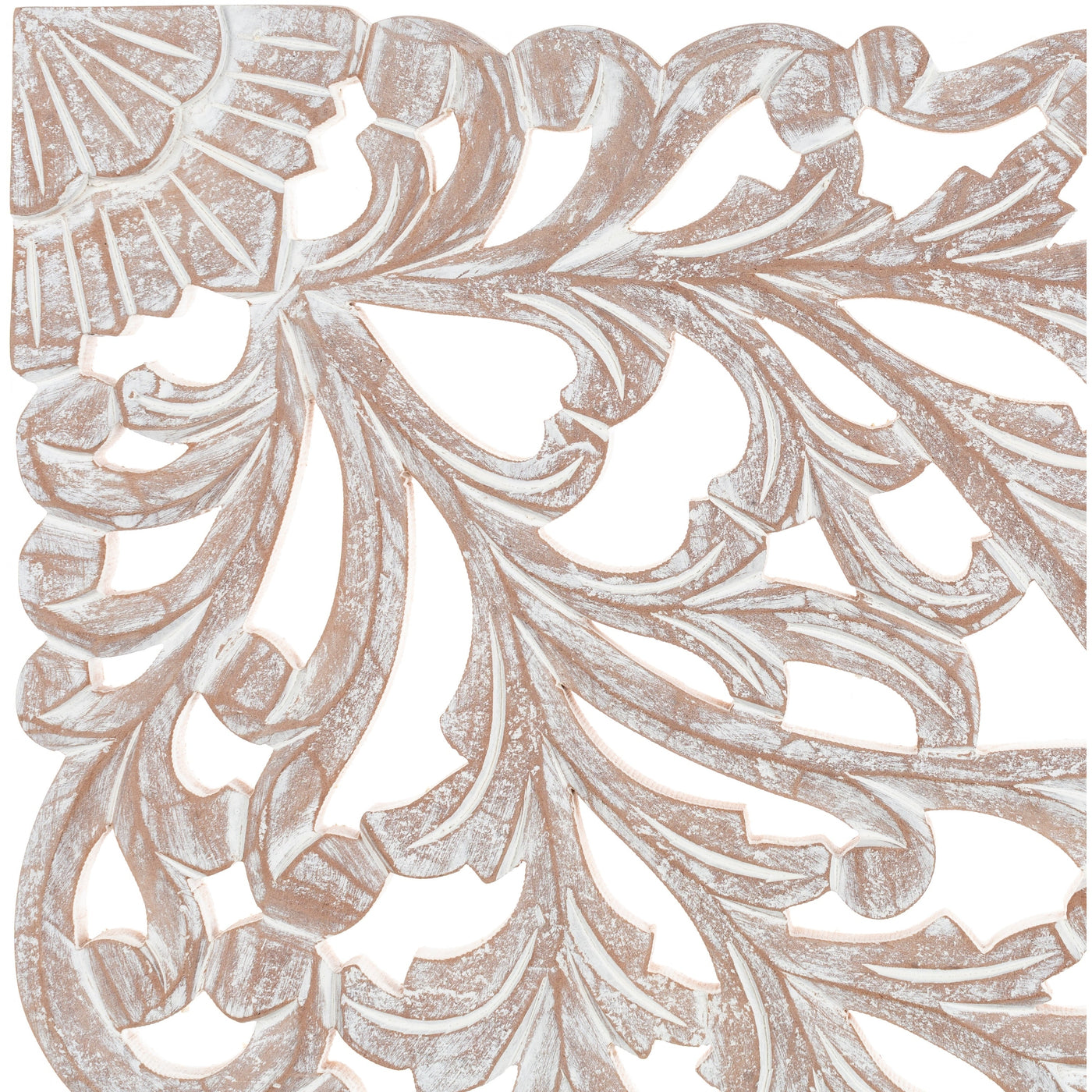 Décoration murale à 3 panneaux en bois naturel sculpté à la main Norma Floral 48 x 28 pouces