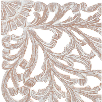 Décoration murale à 3 panneaux en bois naturel sculpté à la main Norma Floral 48 x 28 pouces