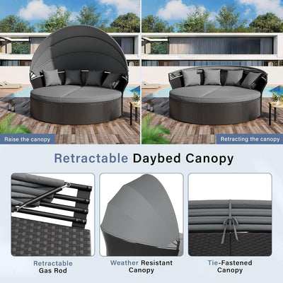 Ensemble de conversation pour patio extérieur Nuon 4 pièces/5 pièces, ensemble de méridienne en osier avec auvent par Havenside Home