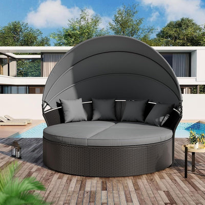 Ensemble de conversation pour patio extérieur Nuon 4 pièces/5 pièces, ensemble de méridienne en osier avec auvent par Havenside Home