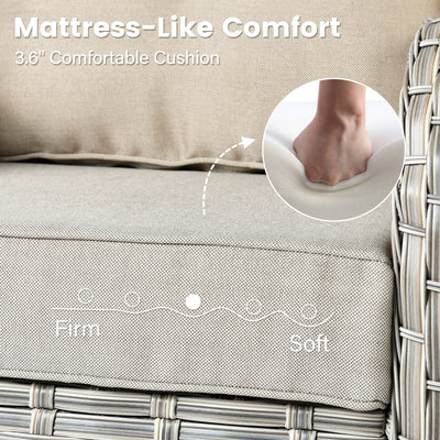 Ensemble de 9 chaises pivotantes d'extérieur en osier OVIOS avec table à feu