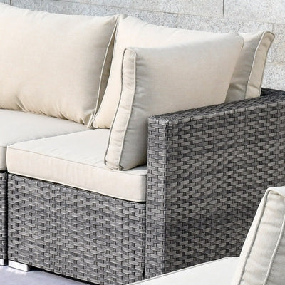 Ensemble de salon sectionnel OVIOS en osier à siège profond, 11 pièces, chaises pivotantes, foyer