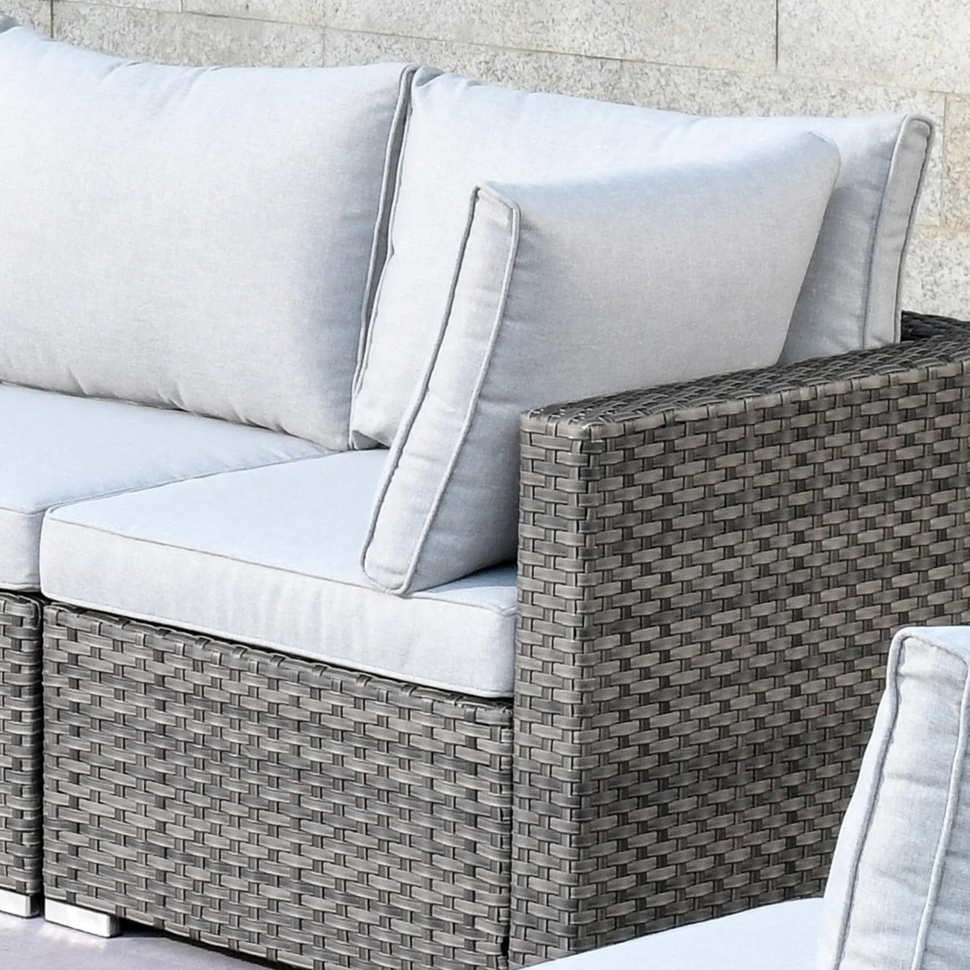 Ensemble de salon sectionnel OVIOS en osier à siège profond, 11 pièces, chaises pivotantes, foyer