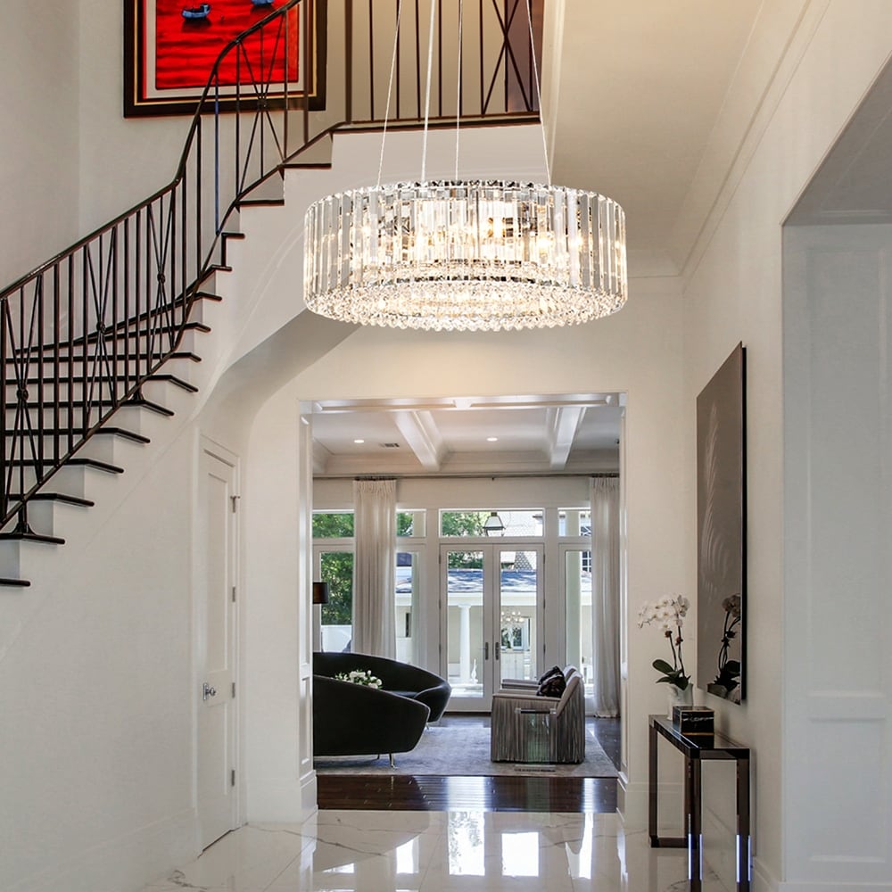 Lustre rond moderne en cristal OYIPRO 6/8/12 lumières en forme de tambour pour îlot de cuisine