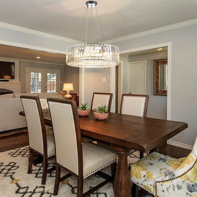 Lustre rond moderne en cristal OYIPRO 6/8/12 lumières en forme de tambour pour îlot de cuisine