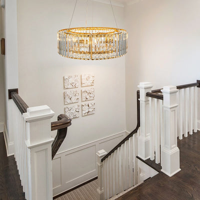 Lustre rond moderne en cristal OYIPRO 6/8/12 lumières en forme de tambour pour îlot de cuisine