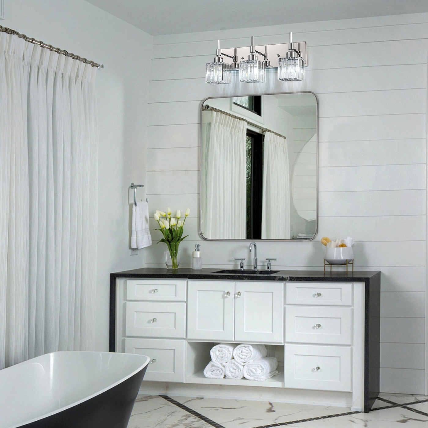 Luminaires de salle de bain en cristal à intensité variable Ora Modern sur miroir Glam Vanity Lights