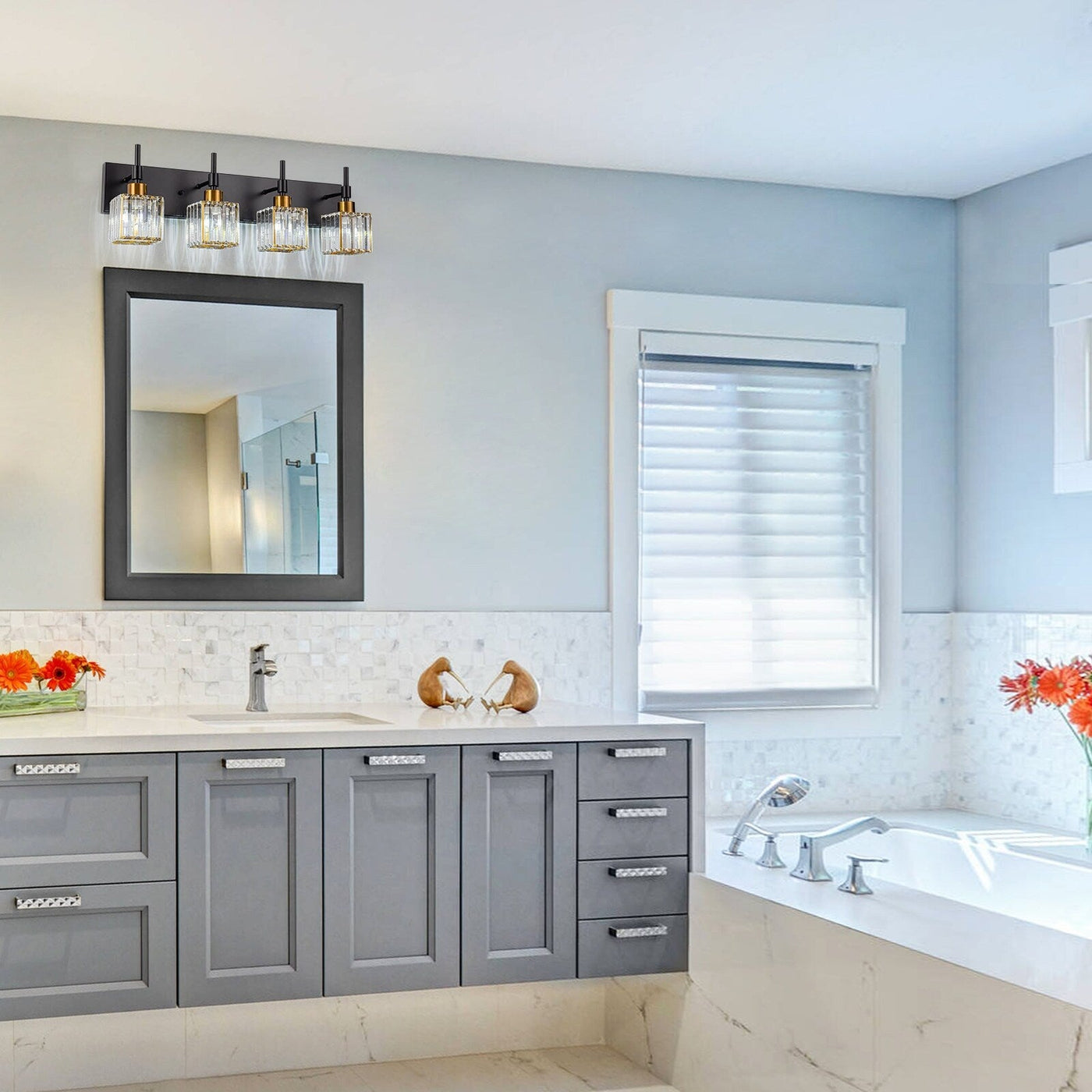 Luminaires de salle de bain en cristal à intensité variable Ora Modern sur miroir Glam Vanity Lights