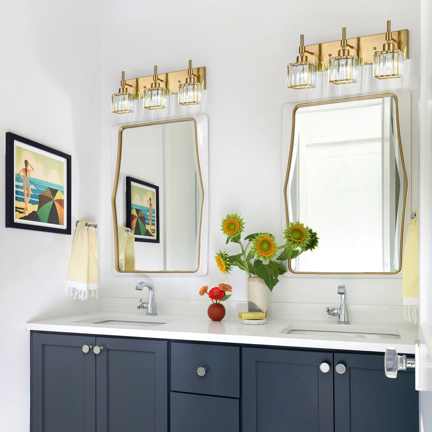 Luminaires de salle de bain en cristal à intensité variable Ora Modern sur miroir Glam Vanity Lights