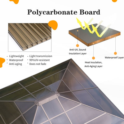 Gazebo à toit rigide EROMMY, pergola d'extérieur avec double toit, filet et rideaux, auvent robuste pour patio, arrière-cour, fête au bord de la piscine