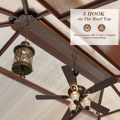 Gazebo à toit rigide EROMMY, pergola d'extérieur avec double toit, filet et rideaux, auvent robuste pour patio, arrière-cour, fête au bord de la piscine