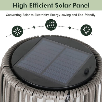 Lot de 2 lampes solaires d'extérieur en osier, résistantes aux intempéries, idéales pour terrasse, porche, cour ou jardin.