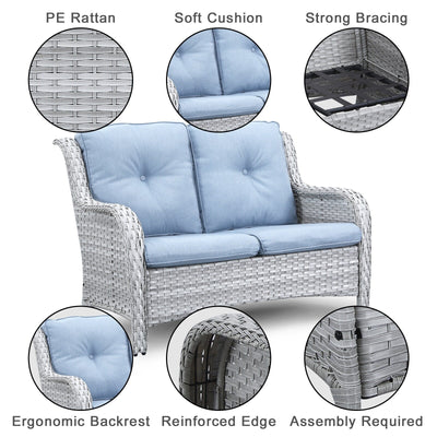 Ensemble de canapés d'extérieur en osier Gymojoy avec causeuse et canapé en rotin