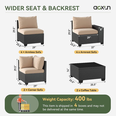 Ensembles de meubles de patio extérieurs avec coussins épais de 4 pouces