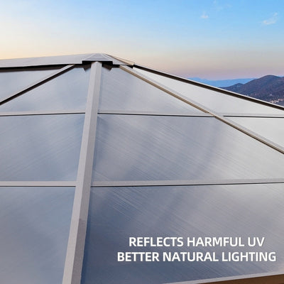 Tonnelle à toit rigide pour jardin – Pergola permanente avec filet, rideaux et double toit, abri extérieur toutes saisons