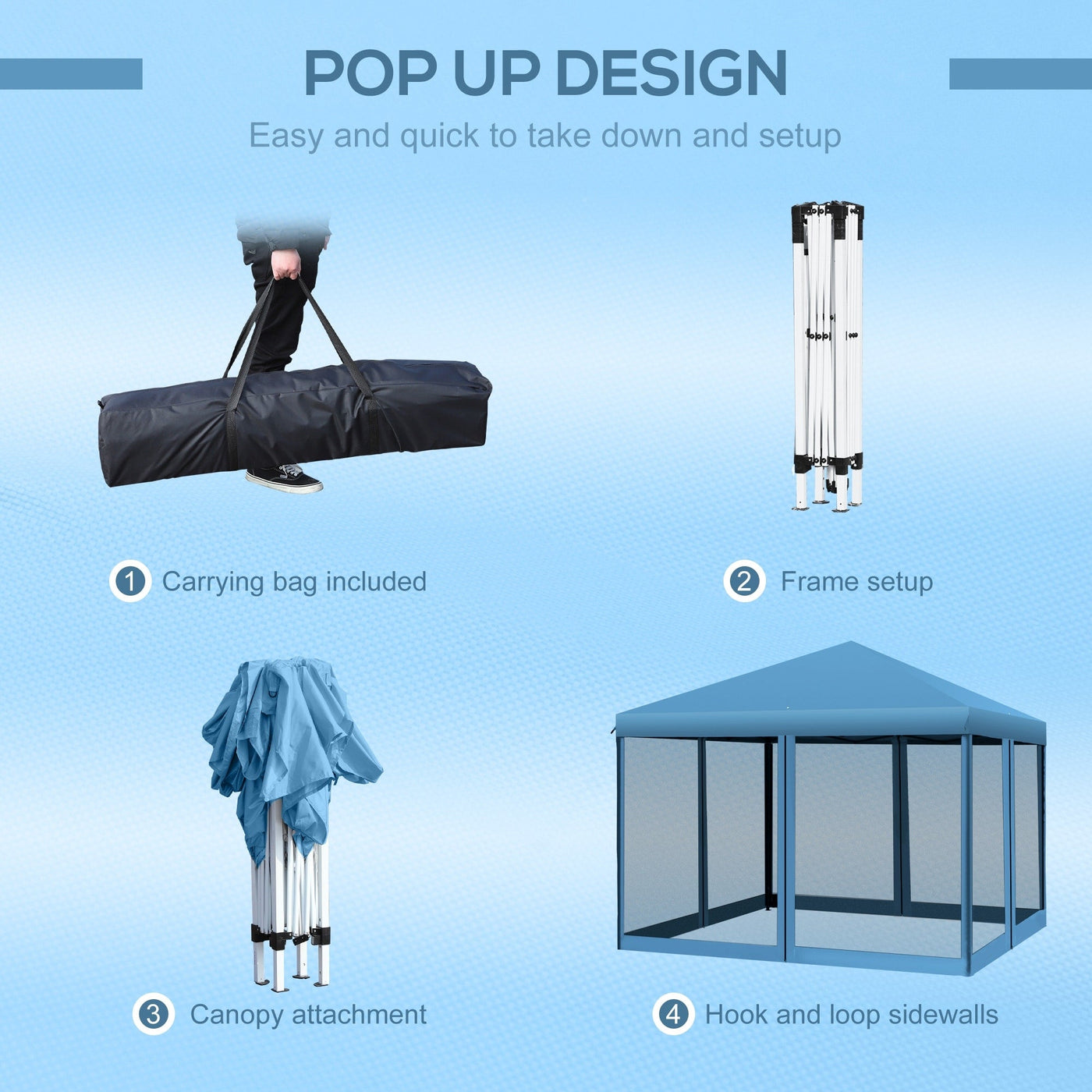 Auvent pop-up robuste Outsunny 10' x 10' avec filet latéral en maille amovible, conception d'installation facile, événement de fête en plein air