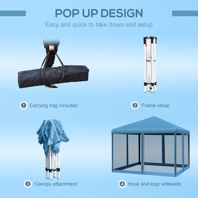 Auvent pop-up robuste Outsunny 10' x 10' avec filet latéral en maille amovible, conception d'installation facile, événement de fête en plein air