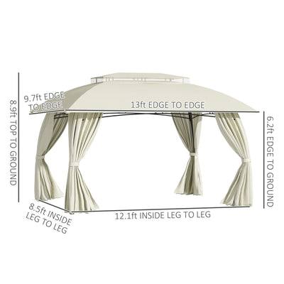 Gazebo de terrasse Outsunny 10' x 13', abri d'extérieur avec parois latérales, toit à double ventilation et structure en acier