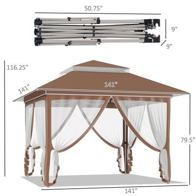 Outsunny 12' x 12' Pop Up Canopy Sun Shade Tente instantanée pliable avec filet latéral en maille, hauteur réglable sur 3 niveaux