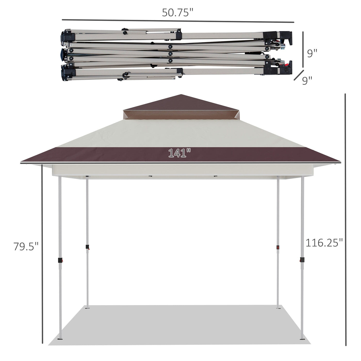 Outsunny 12' x 12' Pop Up Canopy Sun Shade Tente instantanée pliable avec filet latéral en maille, hauteur réglable sur 3 niveaux