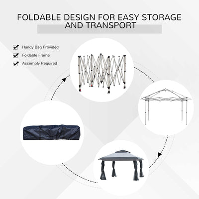 Outsunny 12' x 12' Pop Up Canopy Sun Shade Tente instantanée pliable avec filet latéral en maille, hauteur réglable sur 3 niveaux