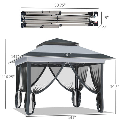 Outsunny 12' x 12' Pop Up Canopy Sun Shade Tente instantanée pliable avec filet latéral en maille, hauteur réglable sur 3 niveaux