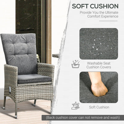 Ensemble de 3 canapés de patio Outsunny en rotin synthétique, chaises inclinables d'extérieur, table basse avec plateau en plastique grain de bois