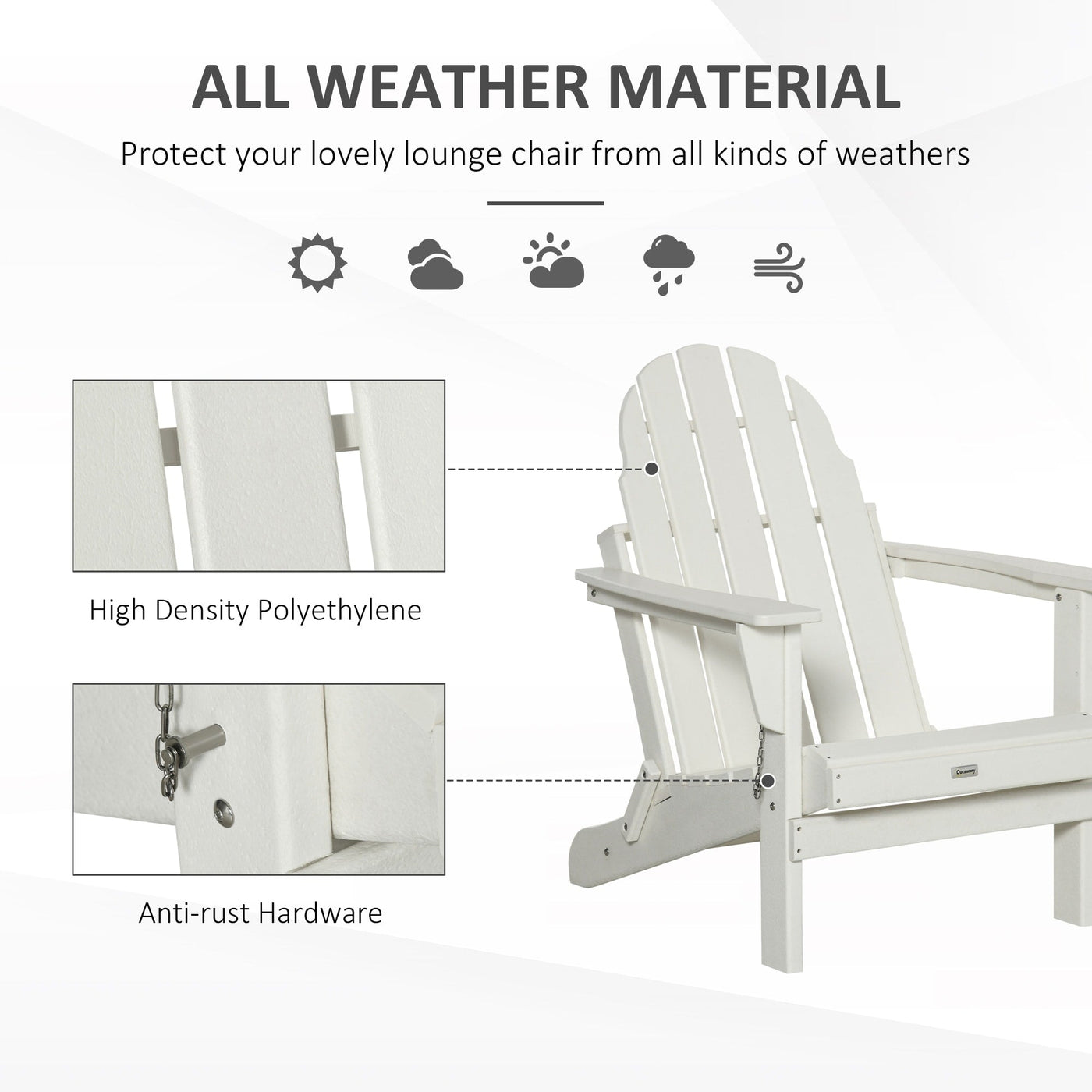 Chaise pliante Adirondack Outsunny, chaises de plage pliantes en plastique PEHD pour terrasse et jardin