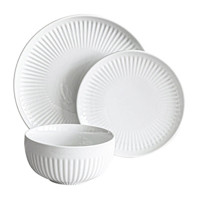 Service de table cannelé en porcelaine blanche Over and Back, 24 pièces