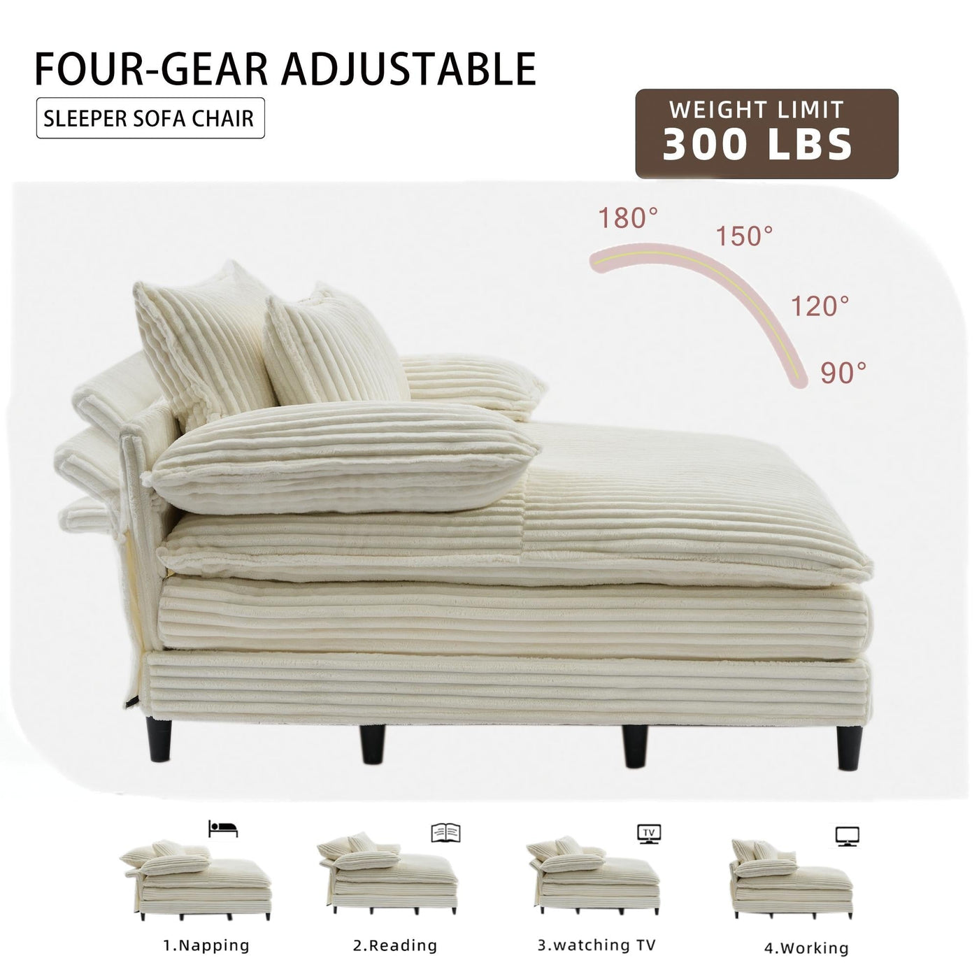 Canapé-lit surdimensionné en velours côtelé moelleux et réglable