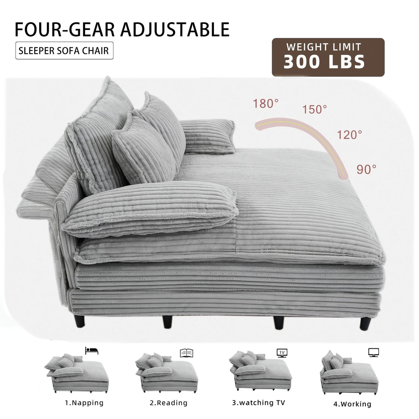 Canapé-lit surdimensionné en velours côtelé moelleux et réglable