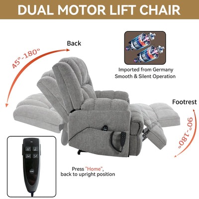 Fauteuil inclinable électrique surdimensionné en chenille avec massage et chauffage lombaire, inclinable en position infinie