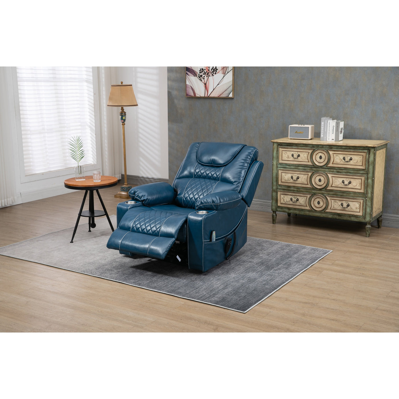 Fauteuil inclinable électrique surdimensionné en cuir PU avec massage, chauffage lombaire, porte-gobelet, inclinaison à plat à 180°