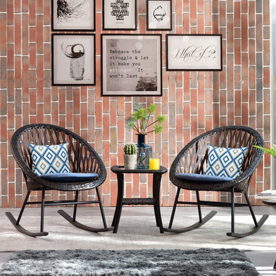 Ensemble bistrot OVIOS 3 pièces avec chaises à bascule et table basse en verre