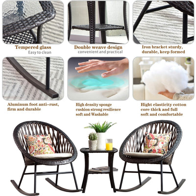 Ensemble bistrot OVIOS 3 pièces avec chaises à bascule et table basse en verre