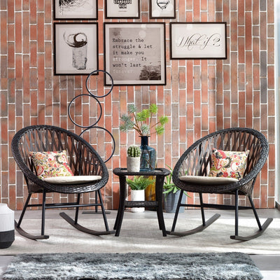 Ensemble bistrot OVIOS 3 pièces avec chaises à bascule et table basse en verre