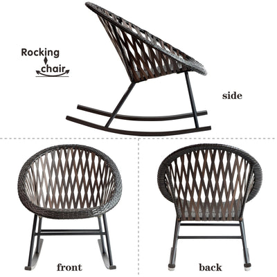 Ensemble bistrot OVIOS 3 pièces avec chaises à bascule et table basse en verre