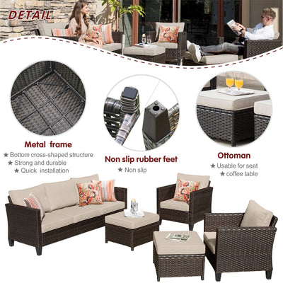 Ensemble de 5 sièges de jardin à dossier haut en osier OVIOS