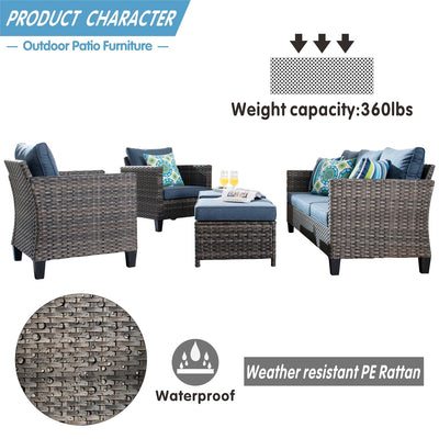 Ensemble de 5 sièges de jardin à dossier haut en osier OVIOS