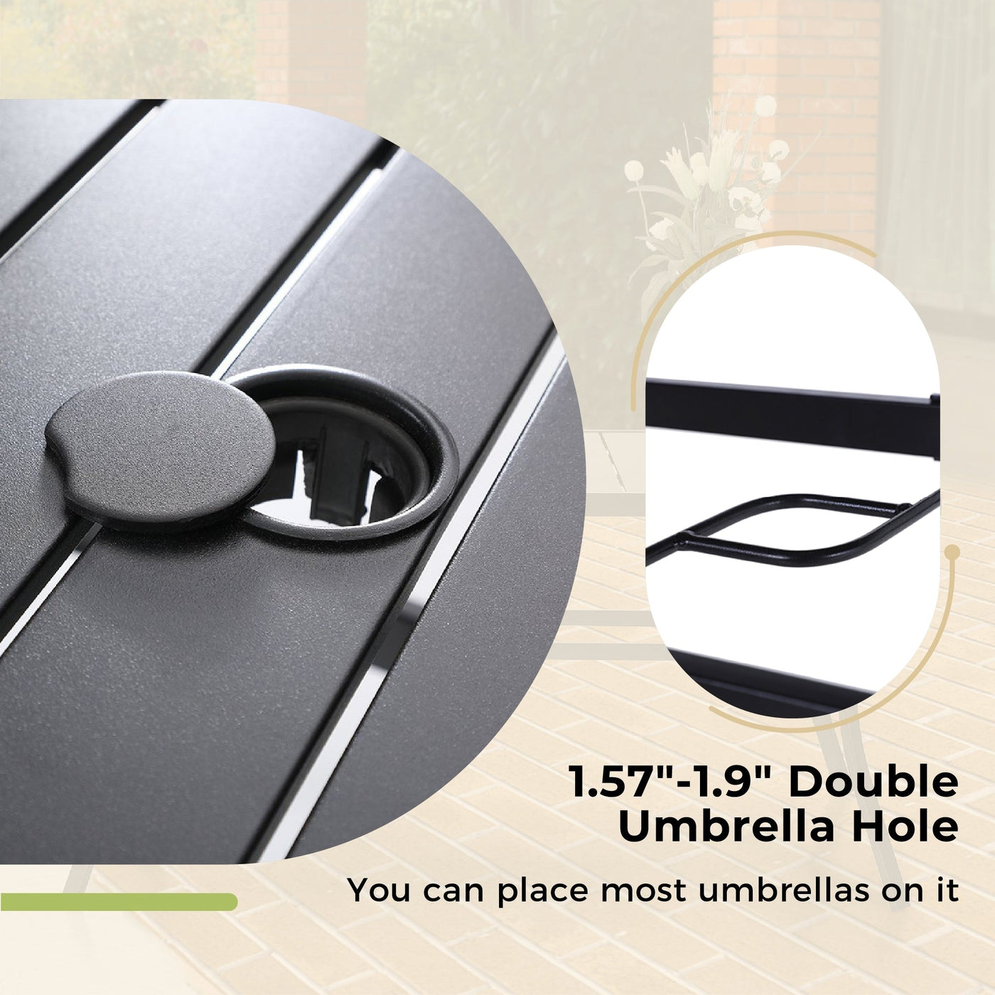 Ensemble de salle à manger de patio 6 pièces MAISON ARTS avec parasol à inclinaison automatique à 3 niveaux de 10 pieds : 4 chaises d'extérieur en métal et 1 table à manger carrée en métal