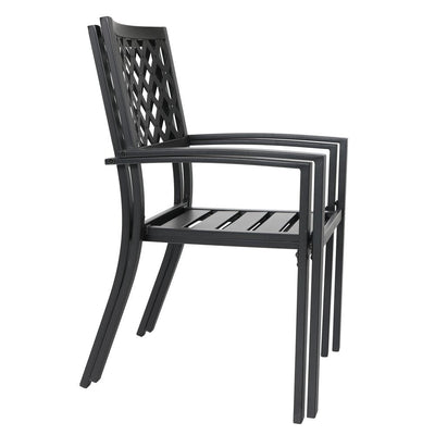 Ensemble de salle à manger de patio 6 pièces MAISON ARTS avec parasol à inclinaison automatique à 3 niveaux de 10 pieds : 4 chaises d'extérieur en métal et 1 table à manger carrée en métal